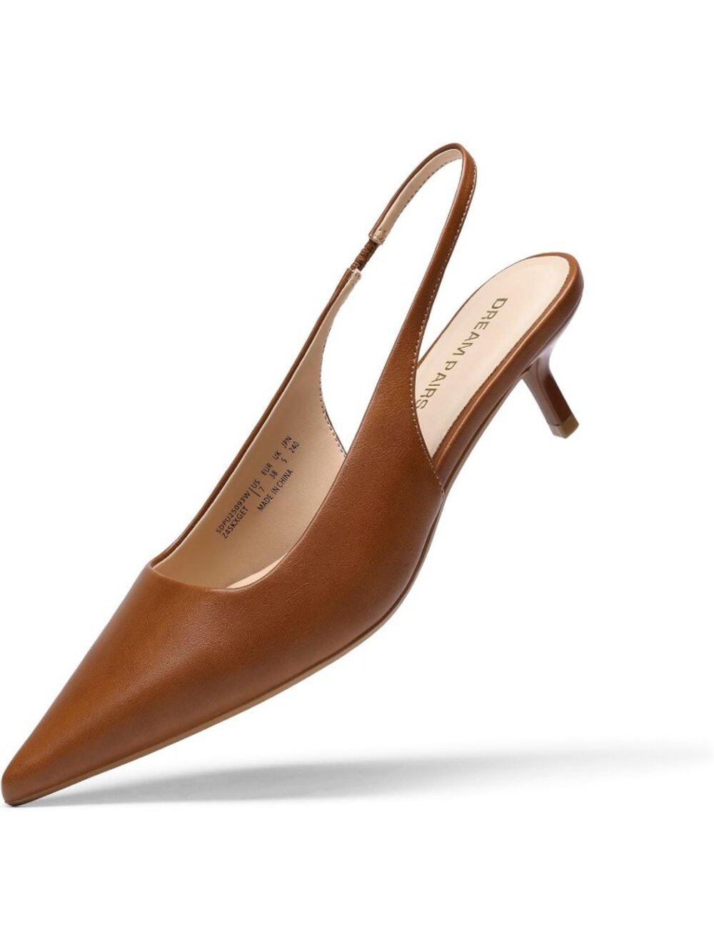 Women's Brown Slingback Kitten Heels Pumps Pointed Toe Casual Work Dress Shoes